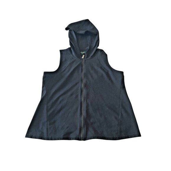 Ralph Lauren Track Athleisure Womens Vest Petite L Hoodie Black Sleeveless - Picture 1 of 9